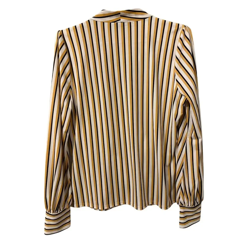 Adrianna Papell Whire, Yellow and Black Stripe Faux Wrap Top M
